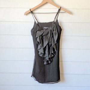 Daniel Rainn Black Ruffle Front Silk Tank S